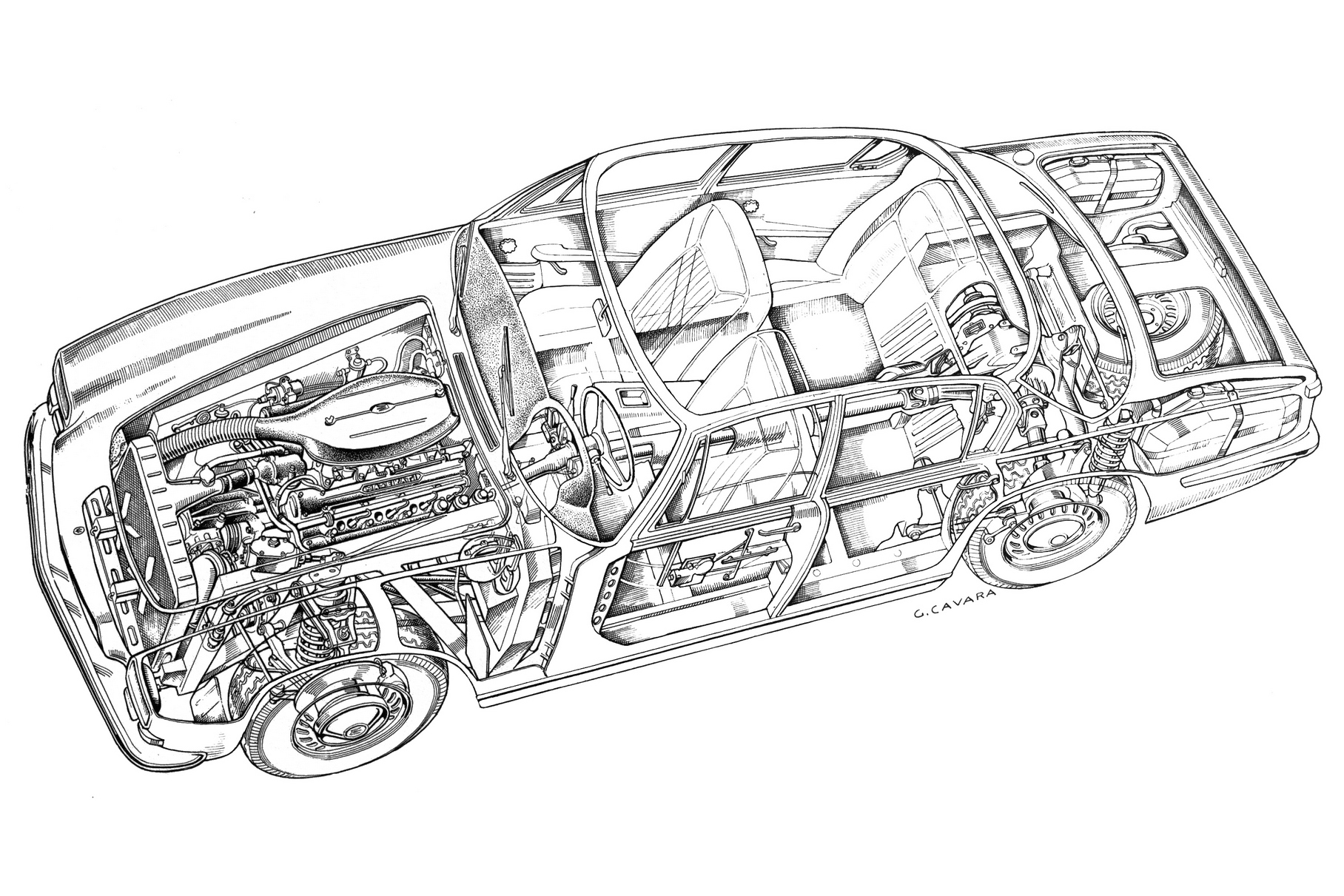 Шасси автомобиля первой серии: хорошо видно зависимую пружинную подвеску типа «Де-Дион» сзади