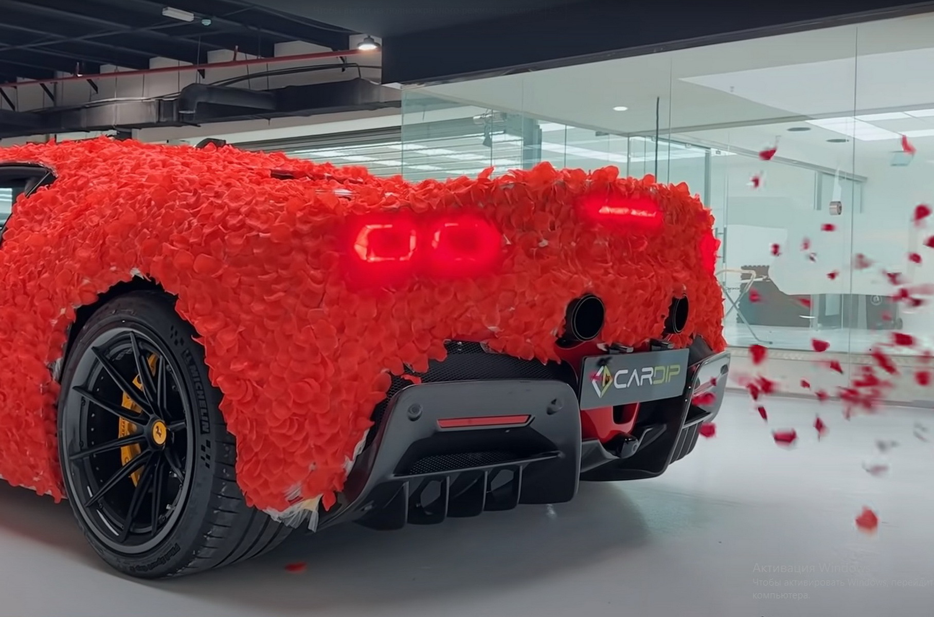 Видео: мужчина полностью украсил Ferrari лепестками роз на 14 февраля