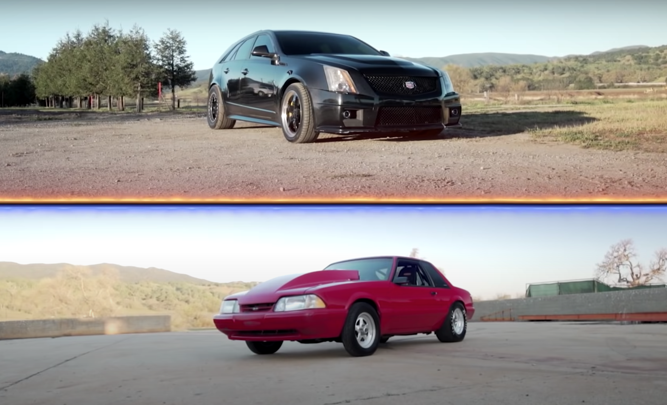 Универсал Cadillac CTS и дрэговый Ford Mustang сравнили в гонке по прямой