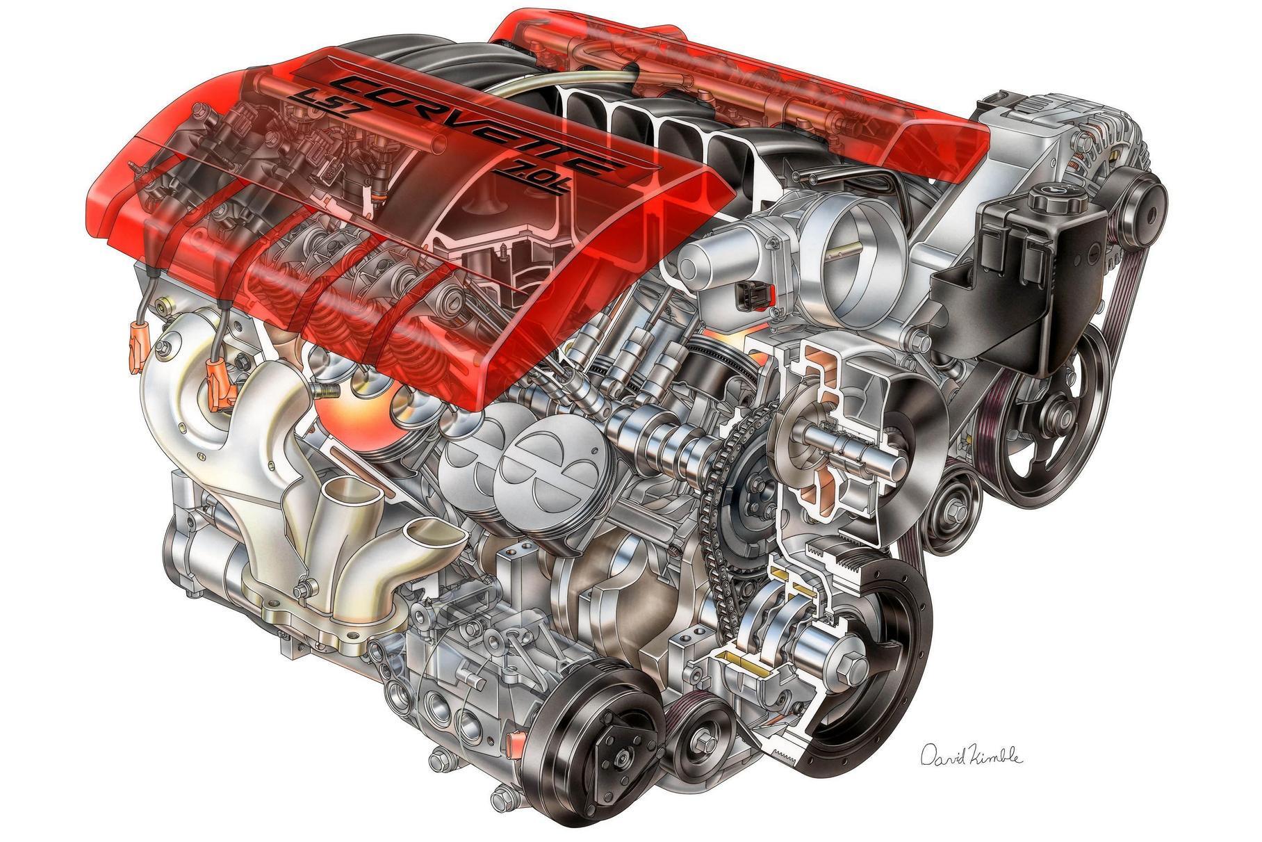 Двигатель Chevrolet LS7 считается самым продвинутым в LS-серии, с очень продуманной «мощностной» конструкцией головок. Это V8 объёмом 7 литров и мощностью 505 лошадиных сил. Как у остальных моторов этого семейства, у него нижнее расположение распредвала и по два клапана на цилиндр.