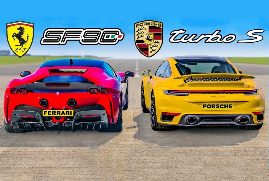 Дрэг-гонка: быстрейшая Ferrari против Porsche 911 Turbo S