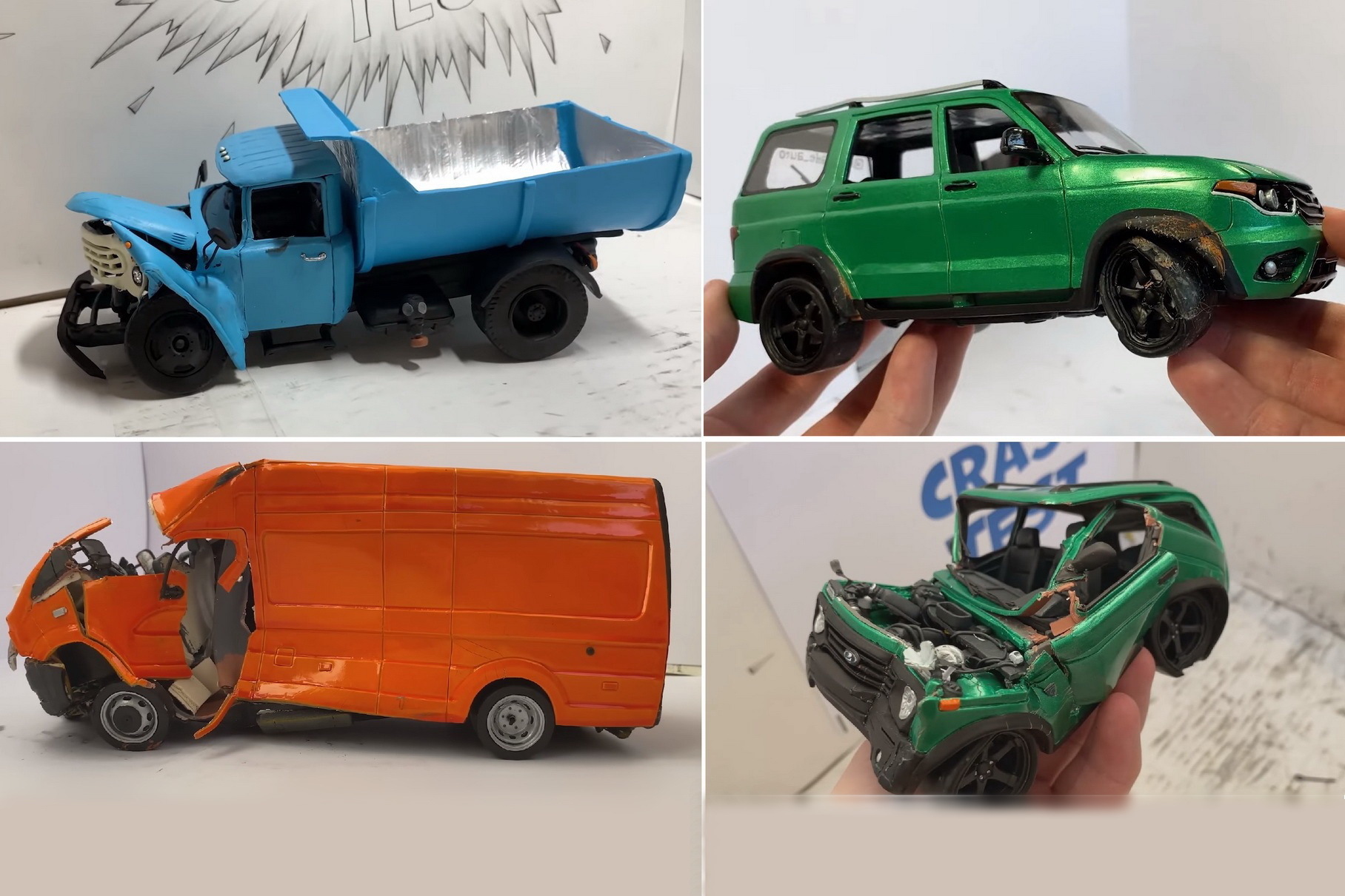 Умелец показал видео краш-тестов пластилиновых моделей УАЗ, ГАЗ и ЗИЛ