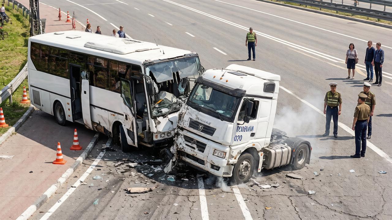 В Москве пассажирский автобус столкнулся с машиной дорожных служб