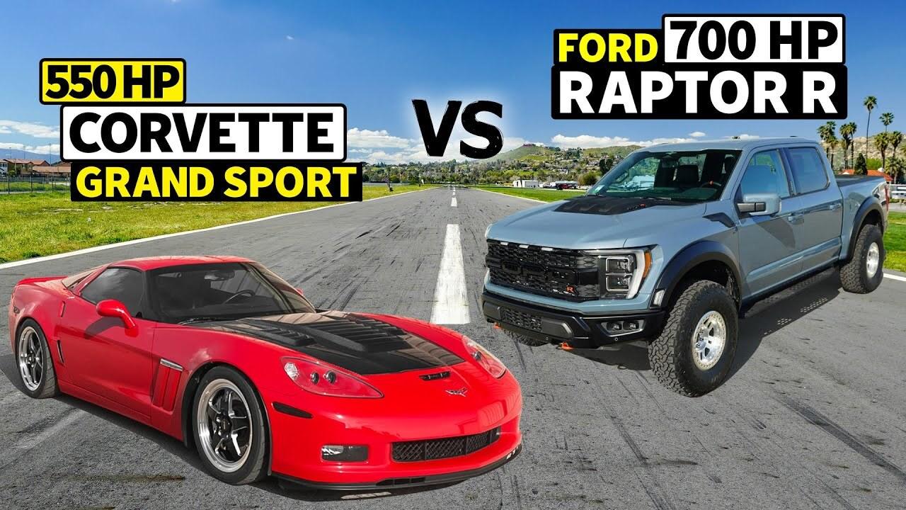 Видео: суперкар Chevrolet Corvette и пикап Ford Raptor R сравнили в гонке —  Motor