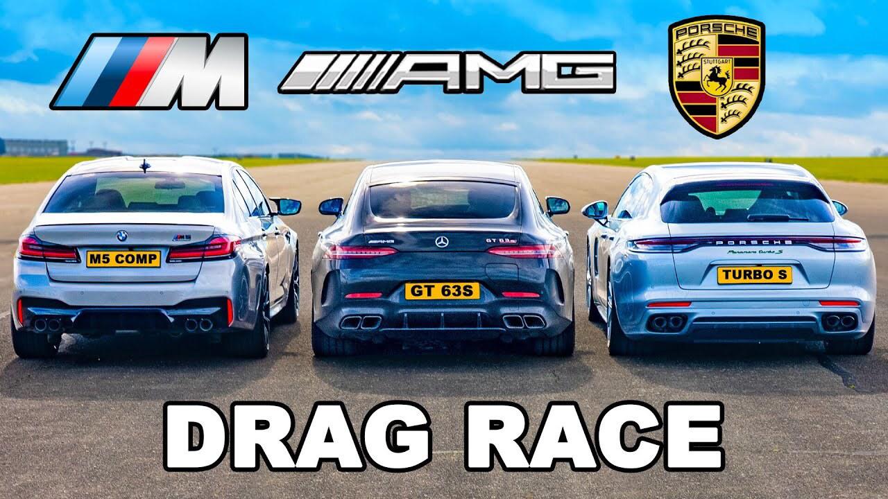 Видео: Mercedes-AMG GT против BMW M5 и Porsche Panamera Turbo S в гонке по  прямой — Motor