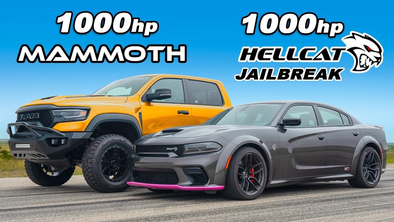 Видео: дуэль 1000-сильного седана Dodge Charger и 1012-сильного пикапа Ram  TRX — Motor