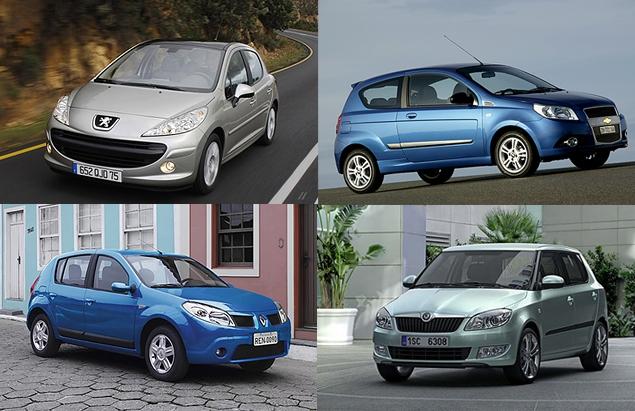 В ценовом диапазоне от 360 до 450 тысяч рублей можно приобрести хэтчбеки Chery M11, Chevrolet Aveo (сверху справа), Chevrolet Lacetti, Citroen C3, Haima 3, Kia Rio, Lada Kalina, Lada Priora, Peugeot 207 (сверху слева), Renault Sandero (снизу слева) и Skoda Fabia (снизу справа).