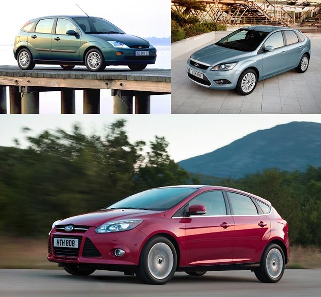 Преемственность трех поколений Ford Focus хорошо прослеживается - присмотритесь к линии бокового остекления, точке сопряжения крыши и задней стойки кузова, форме головной оптики. Видно и то, как постепенно поднималась линия капота - вслед за изменением требований к безопасности пешеходов.