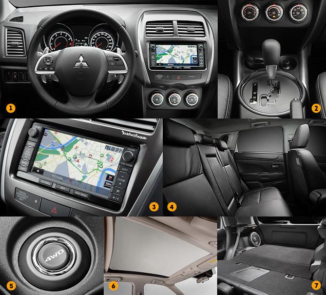 1. Интерьер выглядит неплохо, но все портят детали: Mitsubishi ASX как был, так и остался недорогим японским автомобилем с устаревшим салоном

2. Вариатор работает сносно и имеет режим имитации работы коробки с фиксированными передачами

3. Экран "топовой" мультимедийной системы огромный, но графика и интерфейс устарели. Лет на пять-семь

4. Колесная база у ASX -- точь-в-точь такая же, как у Outlander XL, поэтому сзади весьма просторно

5. Теперь смена режимов полноприводной трансмиссии осуществляется клавишей: выбранный алгоритм можно "сверить" на приборной панели

6. Панорамная стеклянная крыша -- только для "топовой" комплектации

7. Багажник по меркам класса большой, с трансформацией все в порядке -- в этом плане к ASX не придраться
