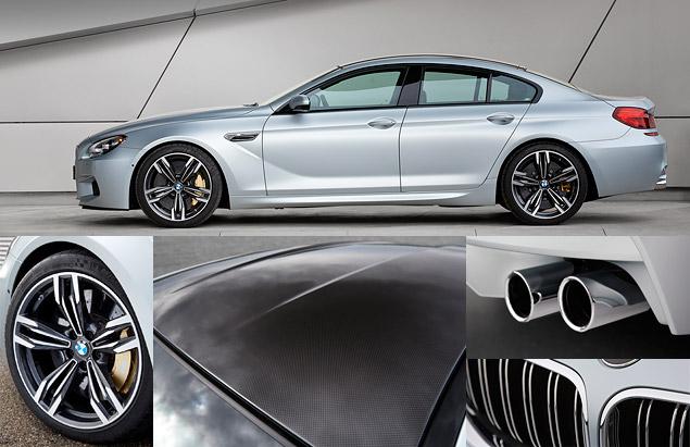 В базовое оснащение М6 Gran Coupe с карбоновыми тормозами входят 20-дюймовые колесные диски. Сами тормозные диски тоже имеют внушительные размеры: 400 миллиметров спереди и 396 миллиметров сзади. Впечатляет и их стоимость -- 494 883 рублей.

Крыша сделана из стеклопластика, усиленного углеволокном.

Решетка радиатора с двойными вертикальными планками - еще одна фирменная черта "эмки".