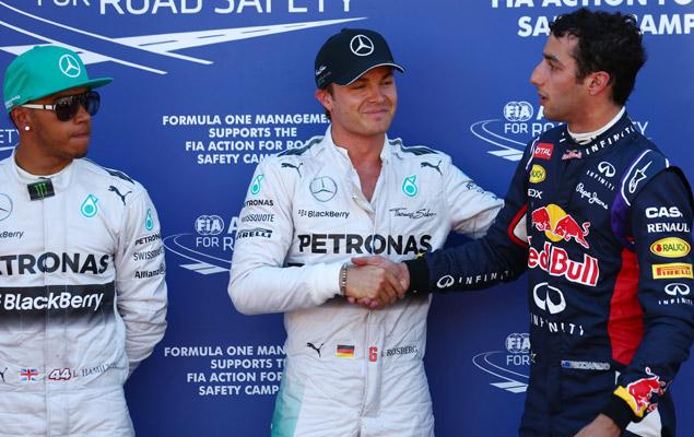 Хэмилтон, Росберг и Риккардо после квалификации