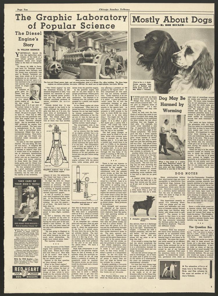 Публикация в The Chicago Tribune, рассказывающая про революционный мотор Рудольфа Дизеля