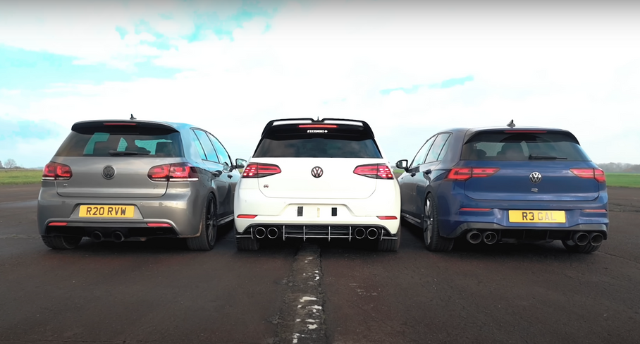 Три поколения Volkswagen Golf R сравнили в дрэге