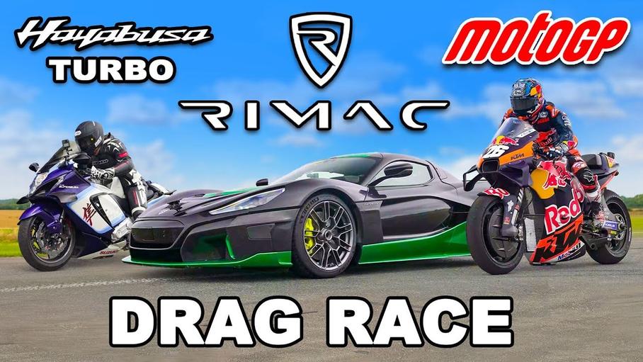 Видео: электрогиперкар Rimac свели в гонке с гипербайком Suzuki и прототипом MotoGP